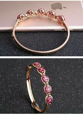 6Ct Round Cut Red Ruby 14K Rose Gold Over Women's Vintage Pretty Bangle Bracelet • $132.24