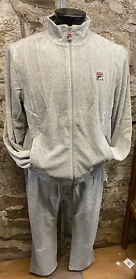 Fila Men's Velour Sweatsuit Tracksuit Solid Gray Set NEW WITH TAGS • $125