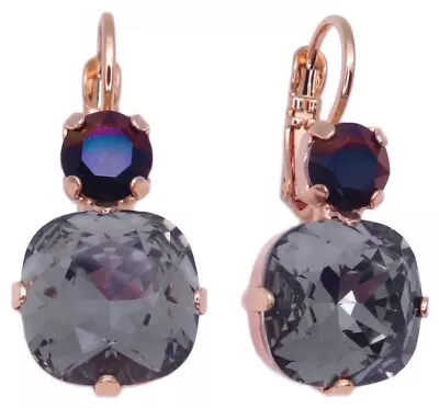 Mariana Rocky Road Gold Earrings In Cushion Cut Dark Grey With Jet AB 1149 • $48.30