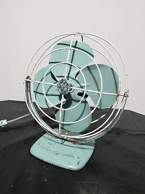 Vintage General Electric 12” Table Top Fan Light Blue Aqua White Color Petina • $59.99