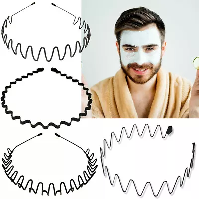 Black Metal Sports Hairband Headband Wave Alice Style Hair Band Unisex Men Women • £2.71