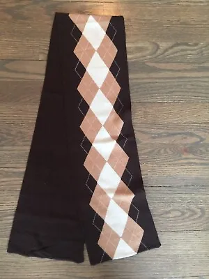 J CREW Unisex Brown Ivory  Cashmere Argyle Scarf NWOT • $19