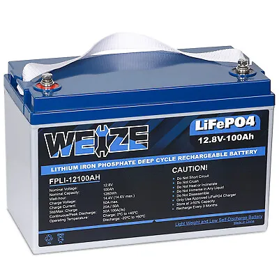WEIZE 12V 100Ah LiFePO4 Deep Cycle Lithium Battery For RV Solar System Marine • $279.99
