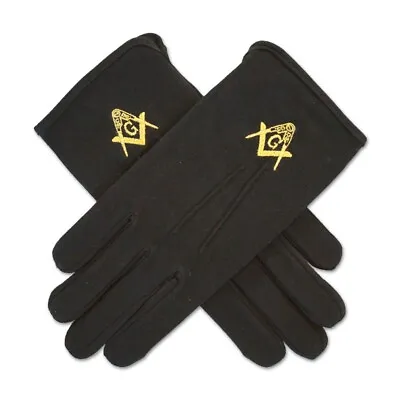 Square & Compass Masonic Embroidered Cotton Gloves - [Black] • $13.49