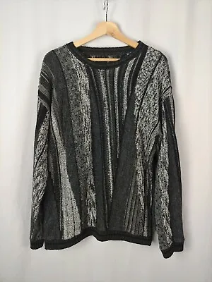 Vintage Men's 90s Gray Black Acrylic Large Sweater Coogi Biggie Style Pullover • $50.57