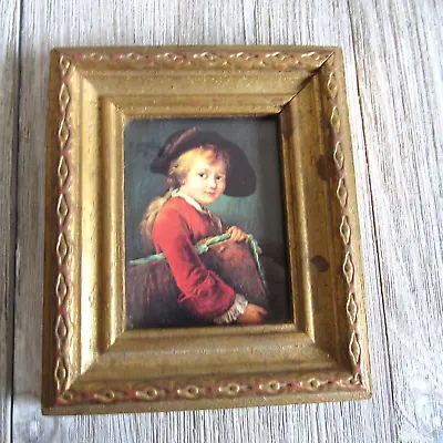 Vintage Florentine Picture And Frame Italy Boy With Papers Ornate Italian Rocco • $24.99