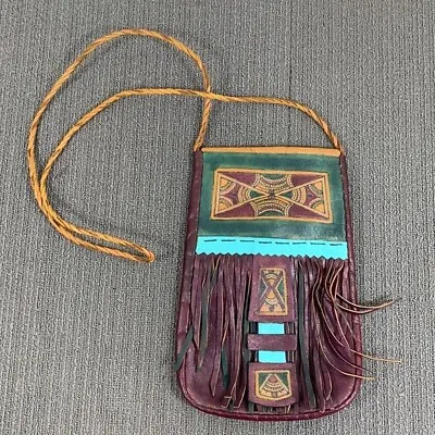 Moroccan Crossbody Bag Womens Purple Teal Yellow Leather Fringes Purse Handmade • $32.24