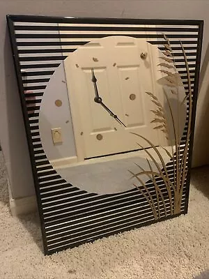 Vtg 1970-80s Modern Print Transfer Wall Mirror W/ Clock • $45