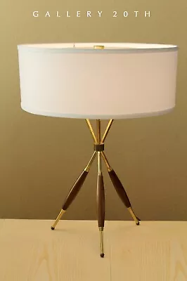 Lightolier Mcm Atomic Tripod Table Lamp Gerald Thurston 1950's Vtg Brass Walnut • $2212.50