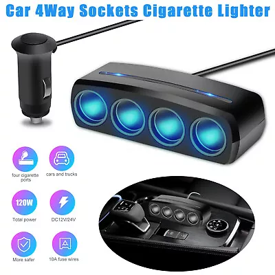 12V/24V 4 Ways Multi Socket Car Cigarette Lighter Splitter Power Adapter Plug GB • £8.39