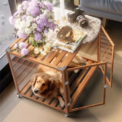 Heavy Duty Clear Tempered Glass &Aluminum Dog Cage Table Pet Kennel With Casters • $469.92