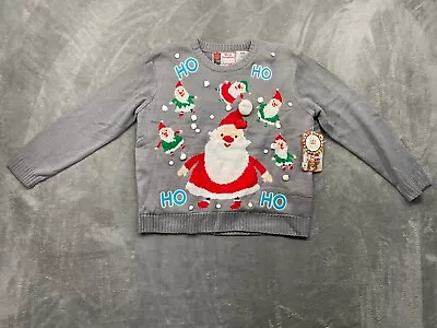 Great Christmas Sweater Men's Large Gray LED Light Up Party Santa Holidays • $22.49