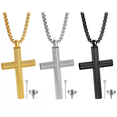 316L Stainless Steel Cross Cremation Pendant Urn Necklace Lockets For Ashes 22in • $11.89