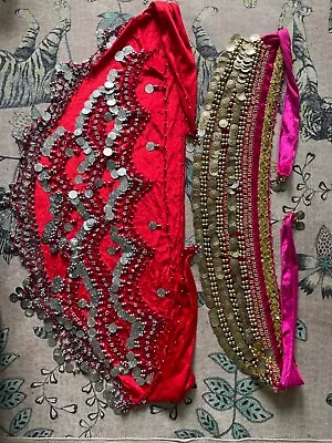 Stretch Velvet Belly Dance Coin Belts Pink And Red • £4.99