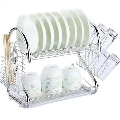 2-Tier Multi-function Stainless Steel Dish Drying RackCup Drainer Strainer • $17.99