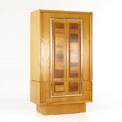 Canadian Brutalist Mid Century Rosewood Oak And Chrome Armoire • $2895