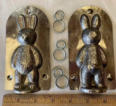 EASTER BUNNY Vintage Standing Silver-tone Metal Tin Chocolate Candy Mold W/Clips • $35.95