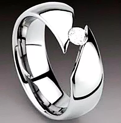 Highly Polished TITANIUM Tension Angle Cut RING With CZ Size 11 - In Gift Box • $17.65