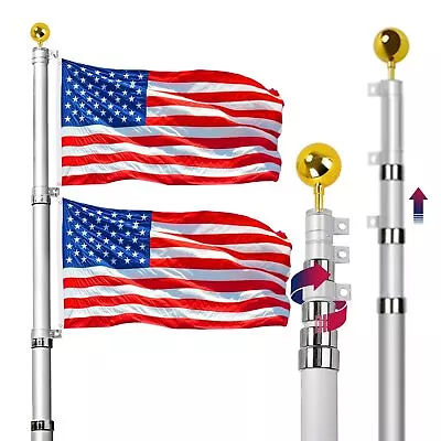 Telescopic Flag Pole Kit 25Ft Height Adjustable Heavy Duty Aluminum Flagpoles... • $126.42