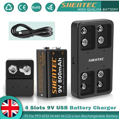 SHENTEC 4Slot 9V USB Charger For Lithium Ni-MH Ni-CD Li-ion Rechargeable Battery • £11.90