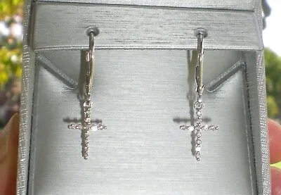 $139.99 • Buy ZALES KAY Sterling Silver 1/8ct CROSS Drop Dangle Diamond Earrings  ZALES BOX