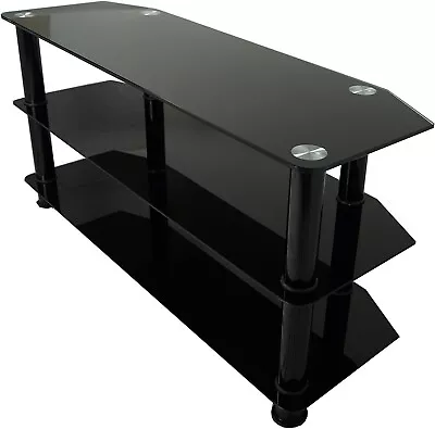 TV Stand Black Glass Table Unit For Television 32 To 50 Inch LCD OLED LED Modern • £59.95