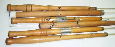 6 Vintage Wood & Fiberglass Ice Fishing Poles - Rods - Sticks • $74.80