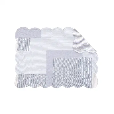 Blue & White Stripes Ticking Quilted Reversible Placemat By C&F - Asher • $8.95