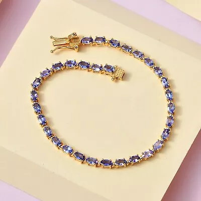 AAAA Tanzanite Tennis Bracelet In Yellow Gold Silver Tanzanite Bracelet For Her • $249.99