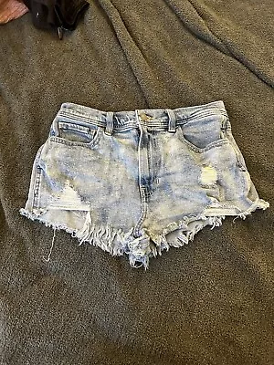 Hollister Jean Denim Shorts Size 5 W 27 M High Rise Vintage Short Distressed • $10.48