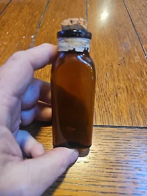 Antique Medicine Bottle Glass Honey Brown Amber 4 Inch Vintage Bottle With Cork • $8