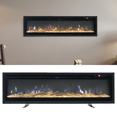 60 Inch Electric Wall Mounted LED Fireplace Wall Inset Into Fire 9 Color Heater • £269.95