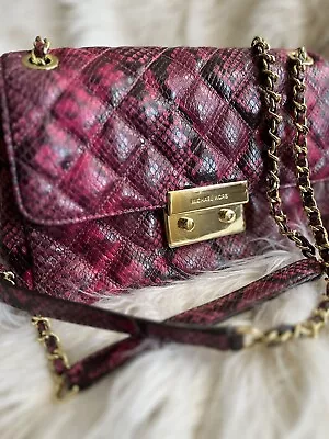 AUTHENTIC Michael Kors Sloan Pink Snake Print Quilted Crossbody/Shoulder Bag • $135