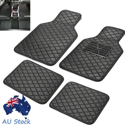 4pcs Black PU Leather Car Floor Mats Front & Rear Foot Pad Waterproof Beige Line • $34.10