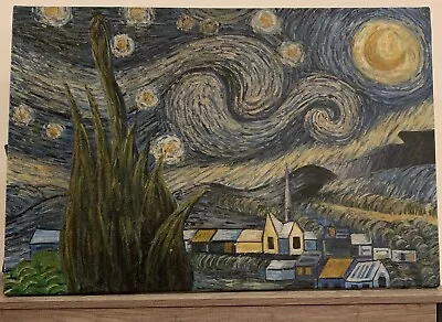 Vtg Original Oil Painting In The Style Of Vincent Van Gogh Painting Starry Night • $150