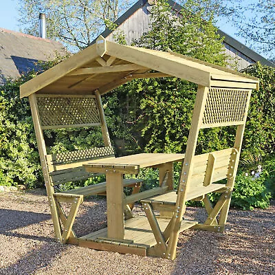 Zaragoza Garden Dining Arbour With Table And Bench Seat With Trellis Sides • £989.95