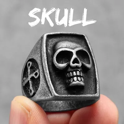 Phantom Skull Men Rings Stainless Steel Jewelry Punk Rock Vintage Black Silver • $10.99