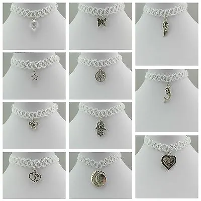 £2.99 • Buy  Vintage White Stretch Tattoo Pendant Choker Necklace - Uk Seller - Top Quality
