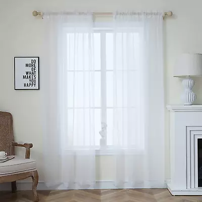 White Curtains 84 Inches Long For Living Room 2 Panels Set Rod Pocket Semi Sheer • $19.92