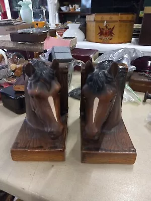 Vintage Lefton Ceramic Brown Black White Horse Head Book Ends • £24.11