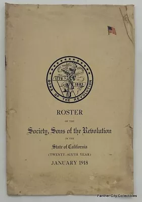 $19.95 • Buy 1918 California Society Roster Sons Of The American Revolution Los Angeles