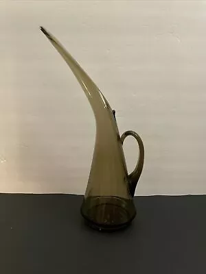 Mid Century Modern Kanawha Brown Stretch Glass Pitcher Vase 14.5” • $39.99