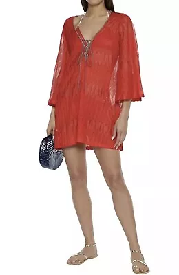 NWT Authentic MISSONI MARE Lace-up Crochet-knit Red Cover-up  Dress Sz 40 IT • $350