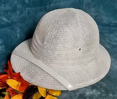 Vintage Pith Safari Helmet Hat Tropical Sun Hard Straw Outdoor White Brim • $32