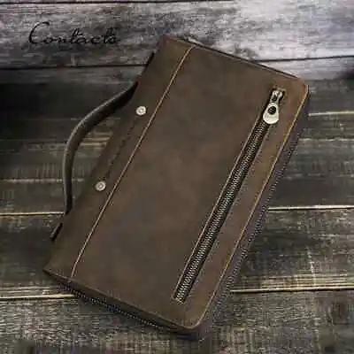 Men's RFID Genuine Leather Clutch Bag Wallet Phone Holder For 100 Sheet Banknote • $43.19