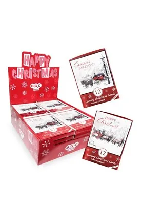 Pack Of 12 Square Foiled Christmas Cards - HORSE AND CART • £2.99