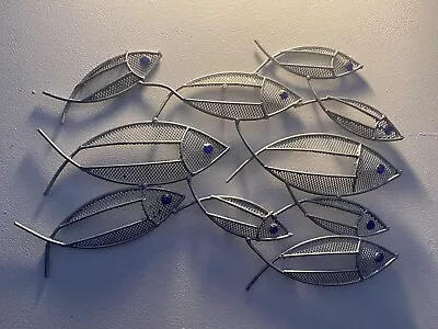 Vintage Metal Unique Fish Design Wall Mounted Hanging Art Decor Set Of 3 • £44.99