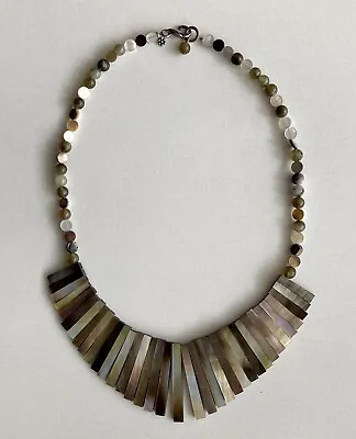 Mother Of Pearl Shell Abalone￼ Multi Gem Bib Collar Necklace Sterling Silver 925 • $54