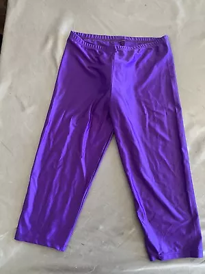 Vintage 80’s Shiny Purple Lycra Spandex Mens Running Tights L Aerobics 3/4 • £20