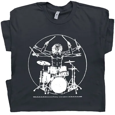 Drums T Shirt Vintage Set Cool Drummer Graphic Vitruvian Man Drumming Men Women  • $19.99